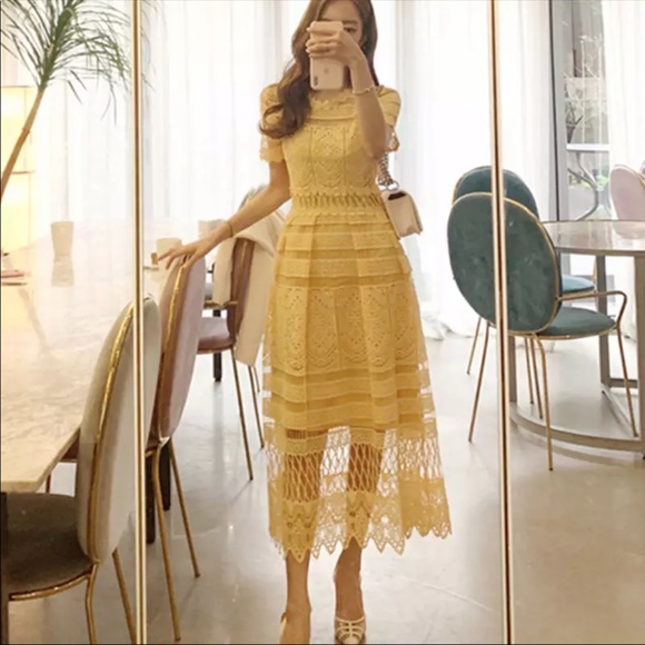 Dresses & Skirts - Classy Yellow Lace midi dress